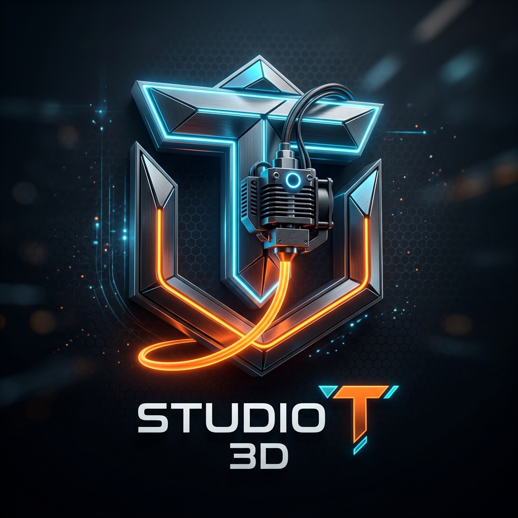 Studio T 3D Logo tridimensional brilhante com bico de extrusão e filamento laranja